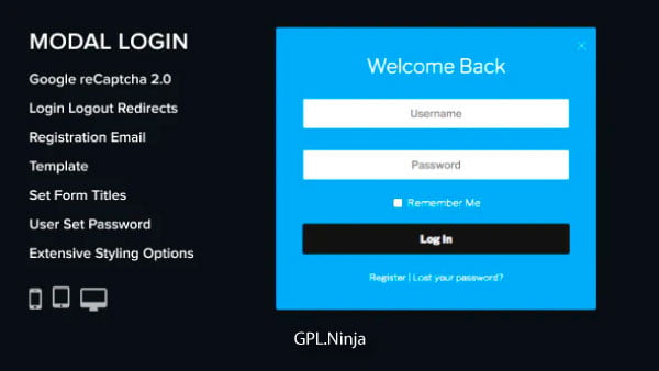 Modal Login Register Forgotten WordPress Plugin